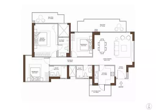 Experion Cascades Floor Plan 2 BHK
