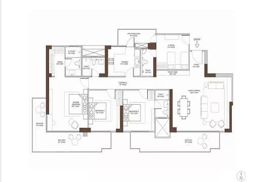Experion Cascades Floor Plan 3 BHK