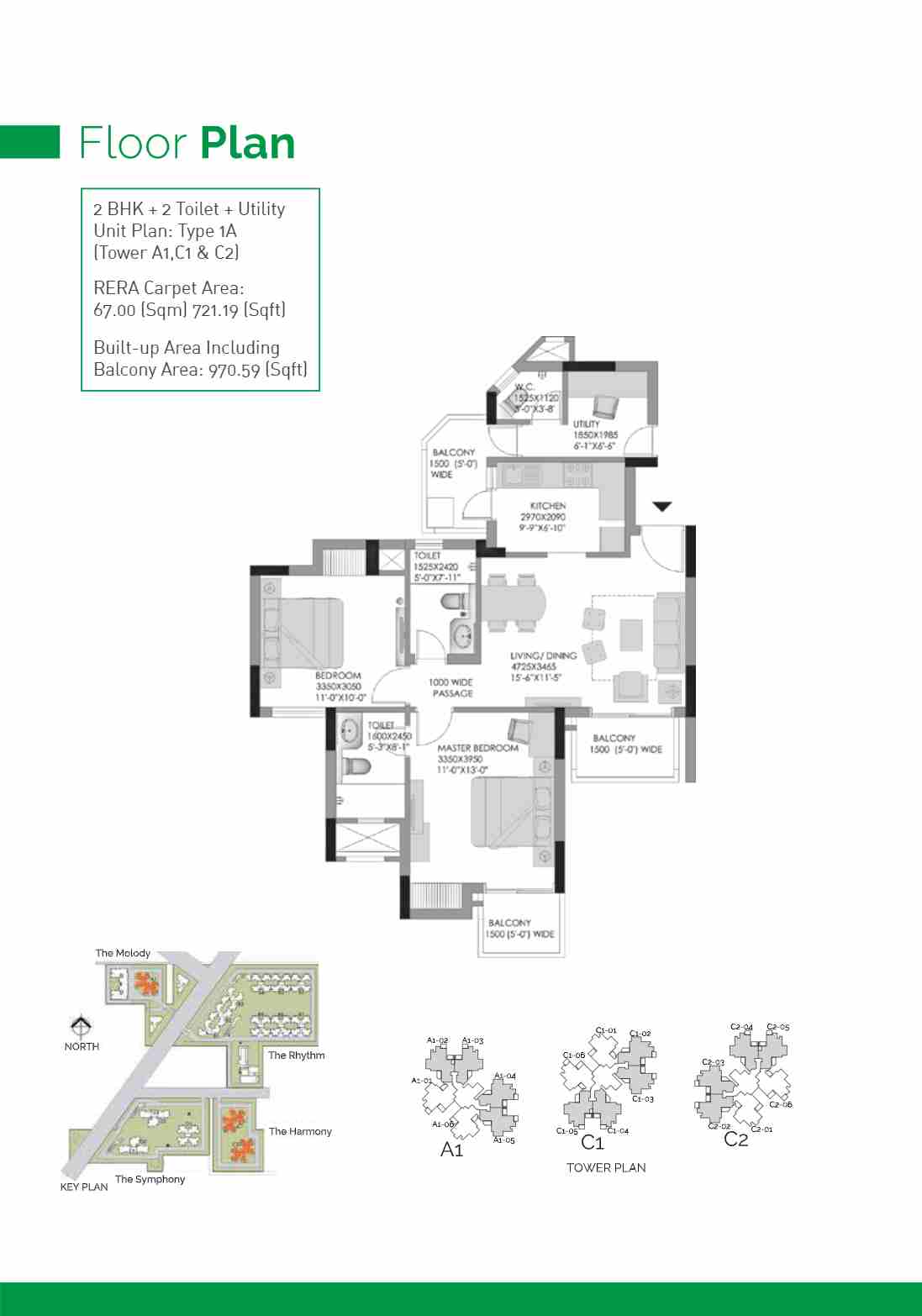 Experion Heartsong 2 BHK apartment layout