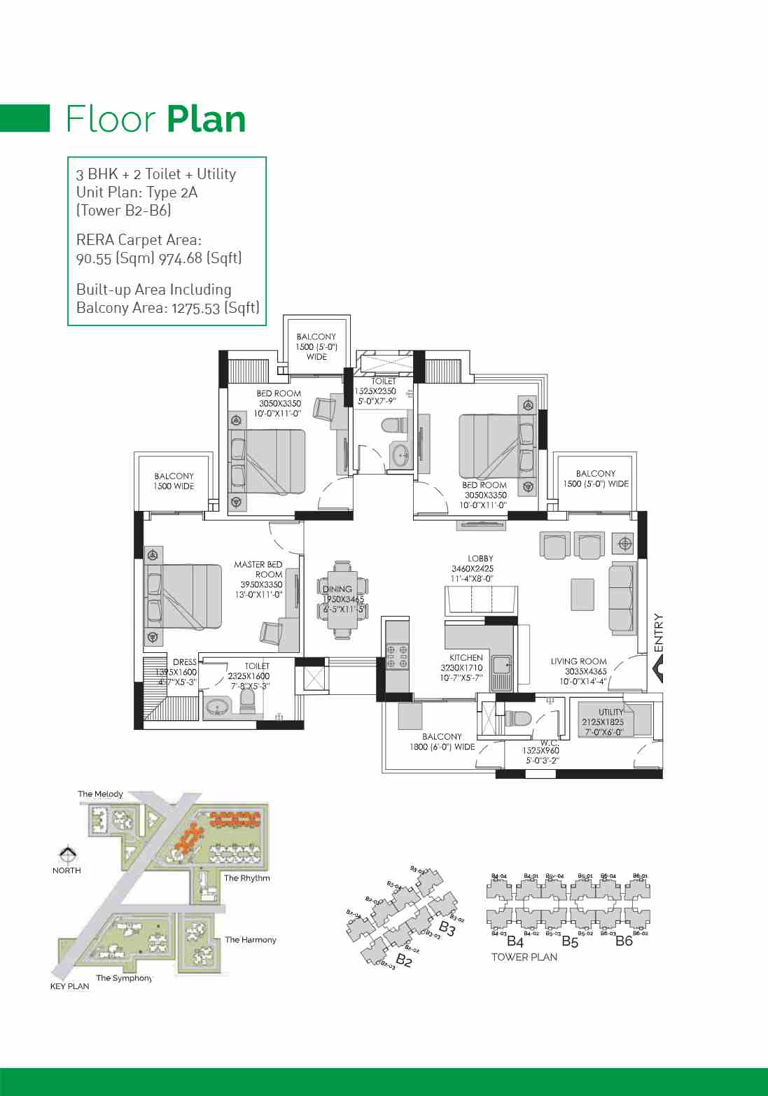 Experion Heartsong 3 BHK apartment layout